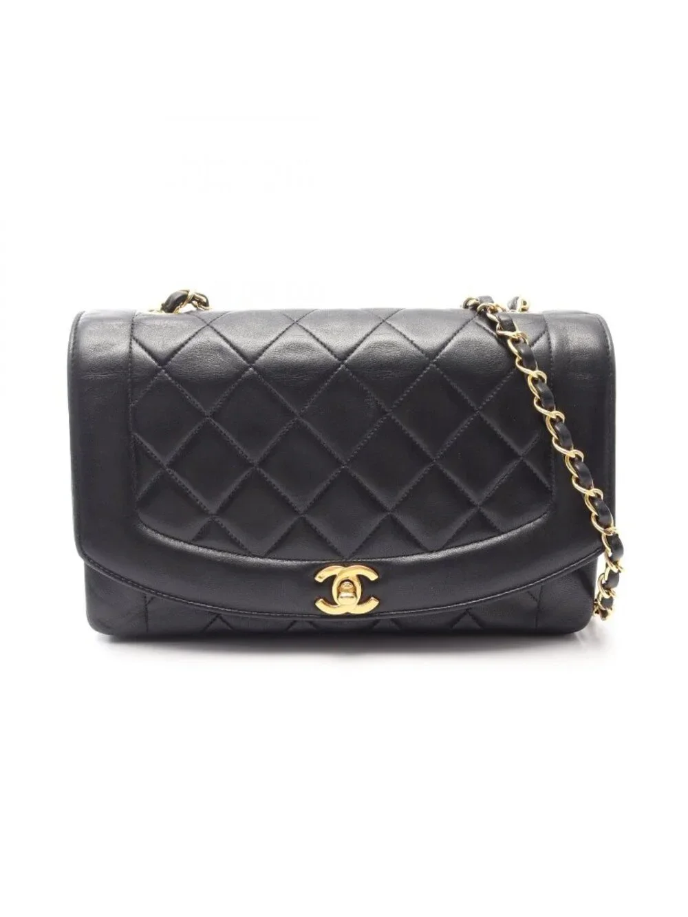Chanel Shoulder Bag Quilted Diana Flap Black Lambskin Chain